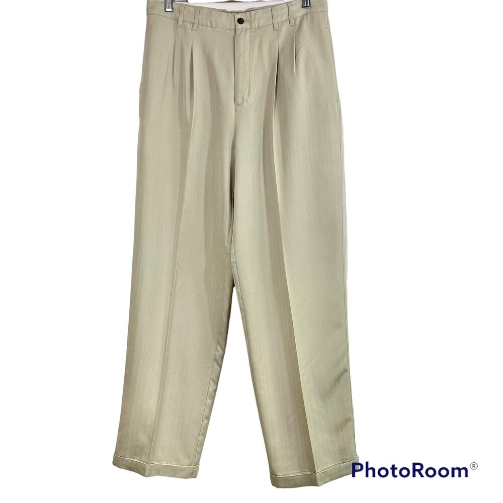 Caribbean Joe Pleated & Cuffed Mens Beige Pants Labelled 34x31